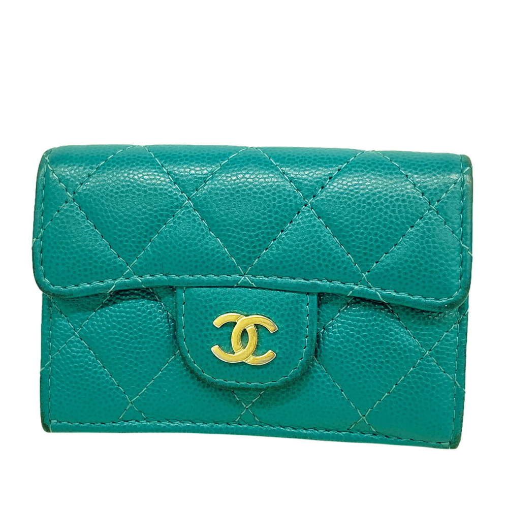 Chanel Matelassé Tri-fold Wallet, Caviar Leather, Green Champagne, Women's